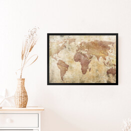 Obraz w ramie Mapa świata w odcieniach beżu 