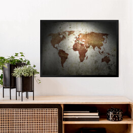 Obraz w ramie Mapa świata w styu vintage, częściowo oświetlona