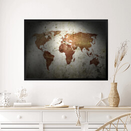 Obraz w ramie Mapa świata w styu vintage, częściowo oświetlona