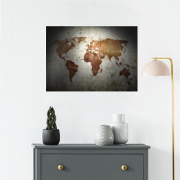 Plakat Mapa świata w styu vintage, częściowo oświetlona