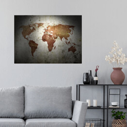 Plakat Mapa świata w styu vintage, częściowo oświetlona