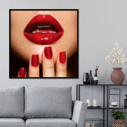 Plakat w ramie Czerwone usta i paznokcie - profesjonalny make - up