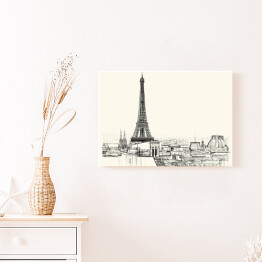  Rysunek architektoniczny Wieży Eiffla i dachów Paryża