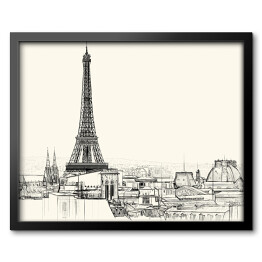 Rysunek architektoniczny Wieży Eiffla i dachów Paryża
