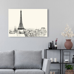 Obraz na płótnie Rysunek architektoniczny Wieży Eiffla i dachów Paryża