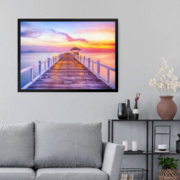 Obraz w ramie Pomost wychodzący w morze o zachodzie słońca