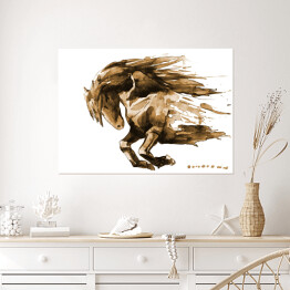 Plakat Galopujący koń - akwarela