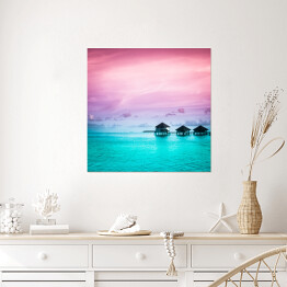 Plakat samoprzylepny Zielona laguna z różowym niebem