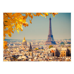 Plakat samoprzylepny Wieża Eiffla ze złotymi jesiennymi liśćmi