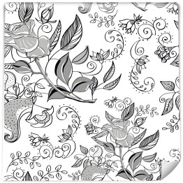 Tapeta winylowa zmywalna w rolce Kwiaty i ornamenty w szarym i białym kolorze