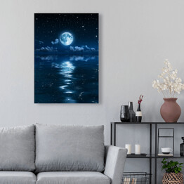 Obraz na płótnie Księżyc i chmury w nocy odbijające się w morzu