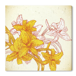 Obraz na płótnie Szkic kwiatów częściowo wypełniony żółtym kolorem