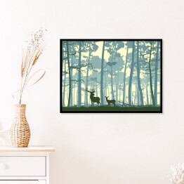 Plakat w ramie Dzikie zwierzęta w lesie - ilustracja