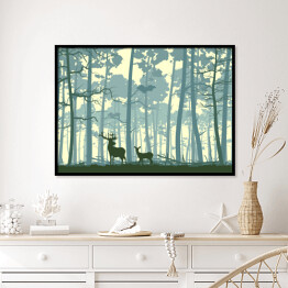Plakat w ramie Dzikie zwierzęta w lesie - ilustracja