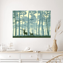 Plakat Dzikie zwierzęta w lesie - ilustracja