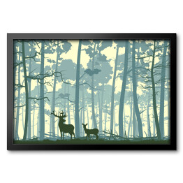 Obraz w ramie Dzikie zwierzęta w lesie - ilustracja