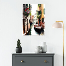 Plakat Weneckie uliczki i kanały. Akwarelowy krajobraz 