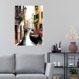 Plakat samoprzylepny Weneckie uliczki i kanały. Akwarelowy krajobraz 