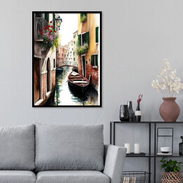 Plakat w ramie Weneckie uliczki i kanały. Akwarelowy krajobraz 
