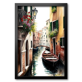 Obraz w ramie Weneckie uliczki i kanały. Akwarelowy krajobraz 