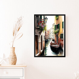 Obraz w ramie Weneckie uliczki i kanały. Akwarelowy krajobraz 