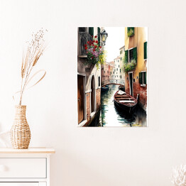 Plakat samoprzylepny Weneckie uliczki i kanały. Akwarelowy krajobraz 