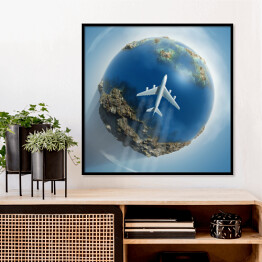 Plakat w ramie Samolot lecący nad Ziemią