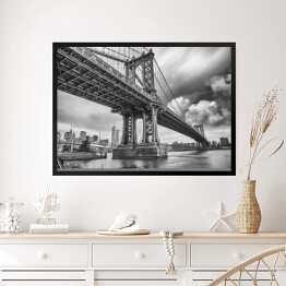 Obraz w ramie Czarno biały Manhattan Bridge, Nowy Jork