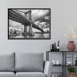 Plakat w ramie Czarno biały Manhattan Bridge, Nowy Jork