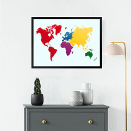 Obraz w ramie Mapa świata w jednolitych kolorach