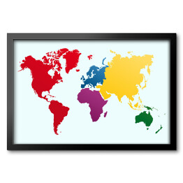 Obraz w ramie Mapa świata w jednolitych kolorach