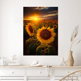 Plakat samoprzylepny Zachód słońca nad polem słoneczników