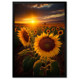 Plakat w ramie Zachód słońca nad polem słoneczników