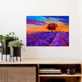 Plakat samoprzylepny Lawendowe pola z fioletowo niebieskim niebem