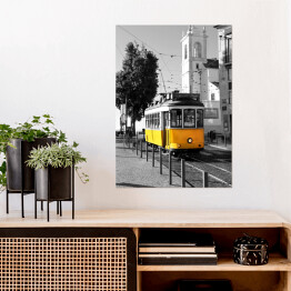 Plakat Krajobraz miejski i żółty tramwaj