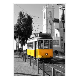Plakat samoprzylepny Krajobraz miejski i żółty tramwaj