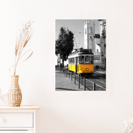 Plakat Krajobraz miejski i żółty tramwaj