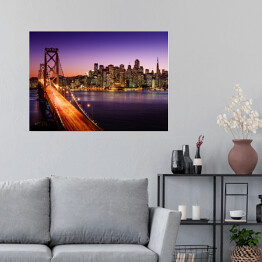 Plakat Oświetlony most Bay Bridge w San Francisco podczas zachodu słońca