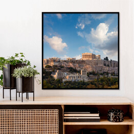Plakat w ramie Akropol ateński w Grecji w słoneczy dzień