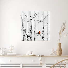 Plakat samoprzylepny Zimowy krajobraz z brzozami