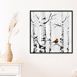 Plakat w ramie Zimowy krajobraz z brzozami