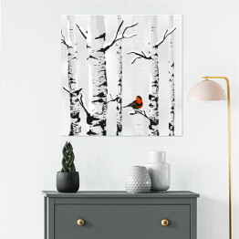 Plakat samoprzylepny Zimowy krajobraz z brzozami