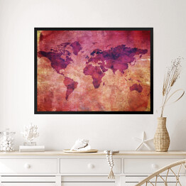 Obraz w ramie Fioletowa mapa świata w płomieniach