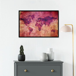 Plakat w ramie Fioletowa mapa świata w płomieniach