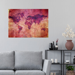 Plakat Fioletowa mapa świata w płomieniach