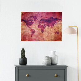 Plakat samoprzylepny Fioletowa mapa świata w płomieniach