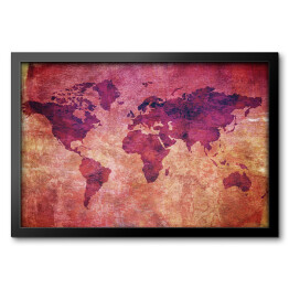 Obraz w ramie Fioletowa mapa świata w płomieniach