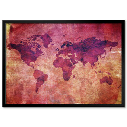 Plakat w ramie Fioletowa mapa świata w płomieniach