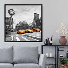 Obraz w ramie 5th Avenue z żółtymi taksówkami w Nowym Jorku 