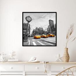 Plakat w ramie 5th Avenue z żółtymi taksówkami w Nowym Jorku 